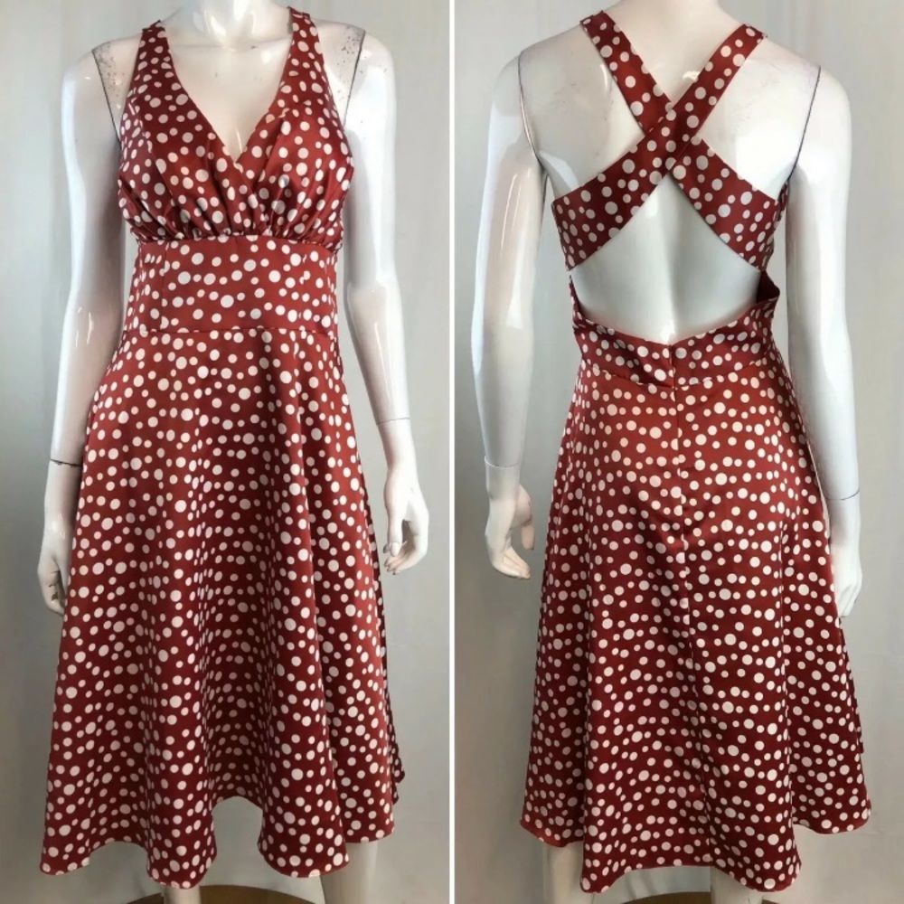 Narianna Polka Dot Open Back Fit & Flare Dress